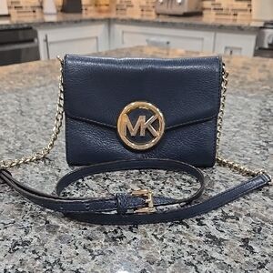 Michael Kors Navy Crossbody Bag with Gold Accents